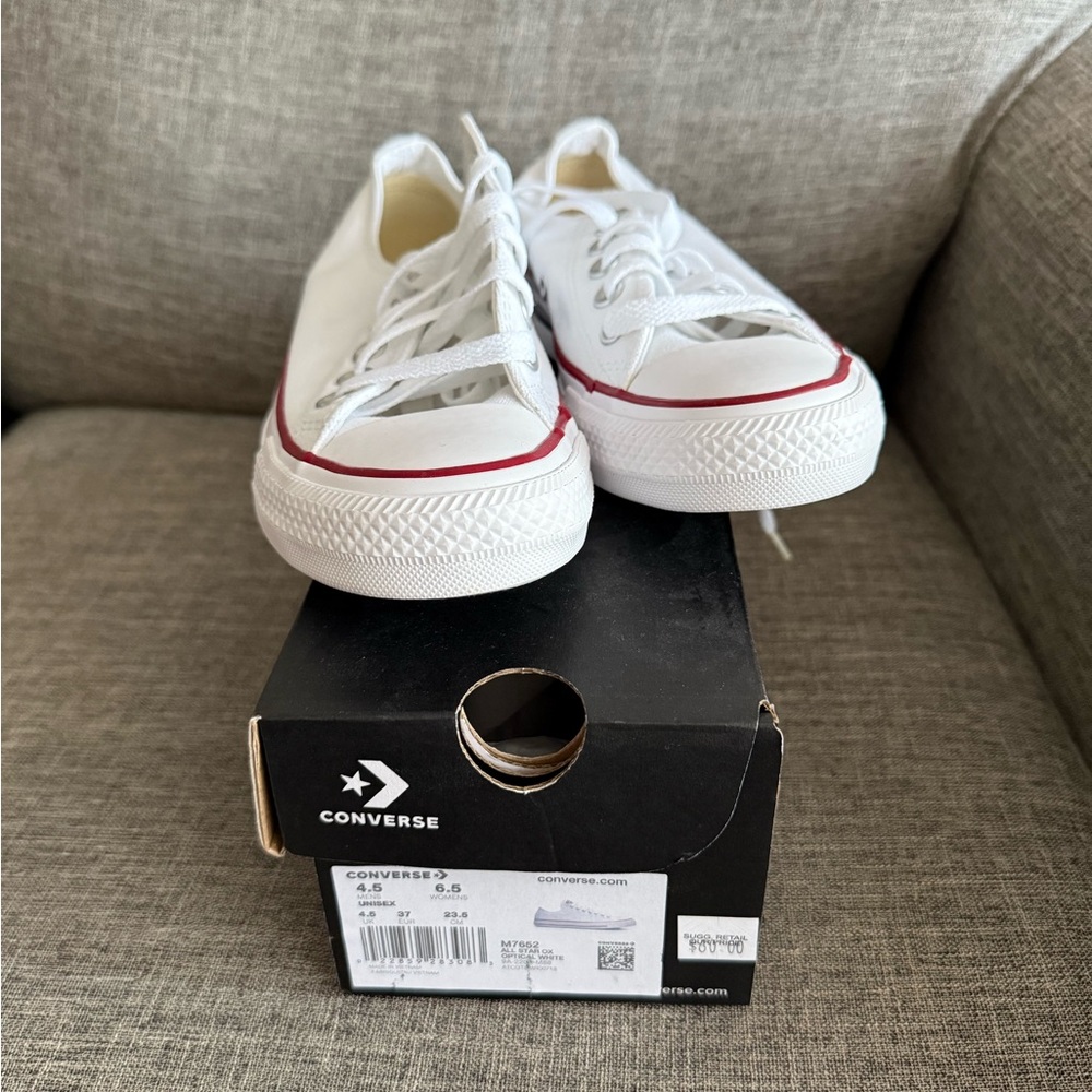 Brand new Converse White Low-Top Sneakers with Red Accent